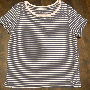 American Eagle outfitters cropped striped tee shirt medium blue and pink soft